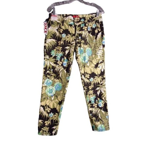 Bongo Cropped Skinny Ankle Jeans Juniors Size 7 Green/Black Floral Print New - Picture 1 of 9